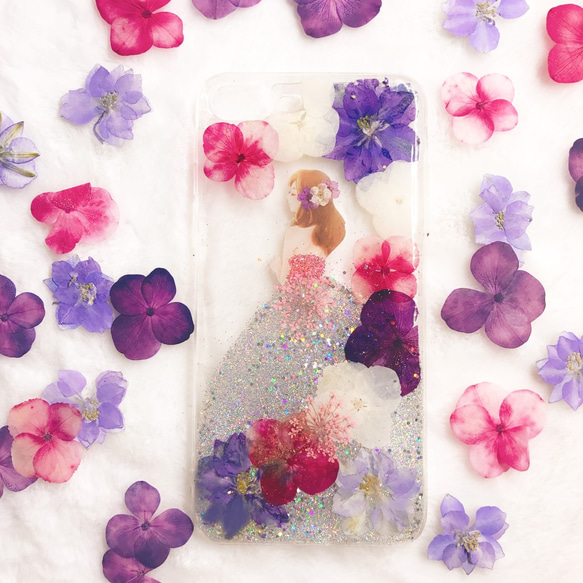 全機種対応iPhone Xperia Galaxy スマホケース  押し花ケース 人気 押し花 ❀ケース 花束 花物語 2枚目の画像