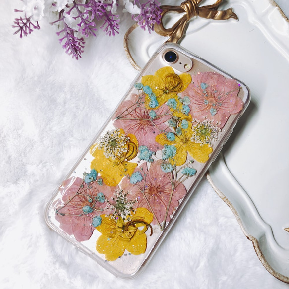 全機種対応iPhone Xperia Galaxy スマホケース 押し花ケース 人気 押し花 ❀ケース 花束 花物語 4枚目の画像