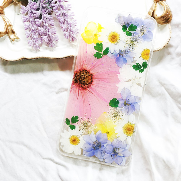 全機種対応iPhone Xperia Galaxy スマホケース 押し花ケース 人気 押し花 ❀ケース 花束 花物語 1枚目の画像