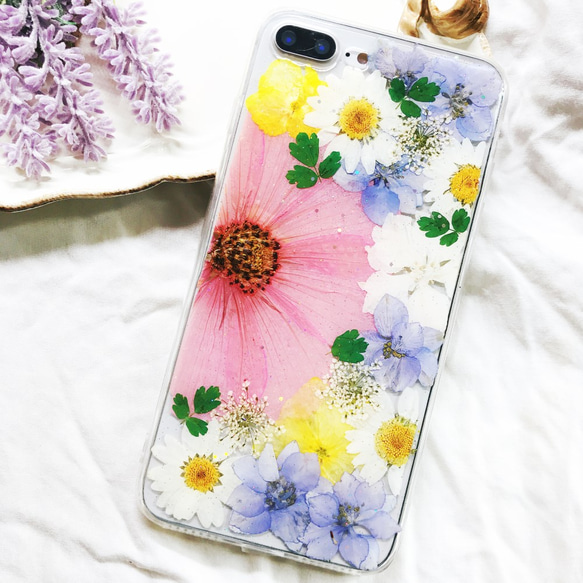 全機種対応iPhone Xperia Galaxy スマホケース 押し花ケース 人気 押し花 ❀ケース 花束 花物語 3枚目の画像