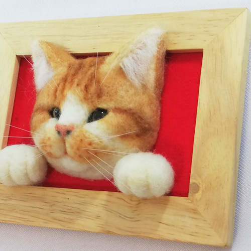 A*I様 羊毛フェルト　猫(茶トラ／白) 茶トラ白の額縁リアル猫 羊毛フェルト 猫 リアル ぬいぐるみ 愛猫 羊毛