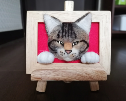 キジトラ白の額縁リアル猫 猫 羊毛フェルト リアル ぬいぐるみ 愛猫
