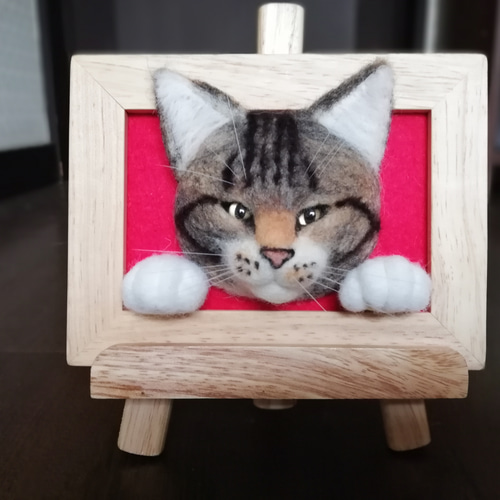 キジトラ白の額縁リアル猫 猫 羊毛フェルト リアル ぬいぐるみ 愛猫