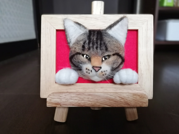 キジトラ白の額縁リアル猫 猫 羊毛フェルト リアル ぬいぐるみ 愛猫