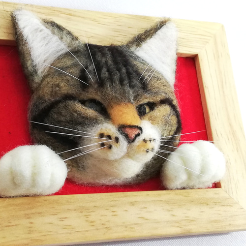 キジトラ白の額縁リアル猫 猫 羊毛フェルト リアル ぬいぐるみ 愛猫