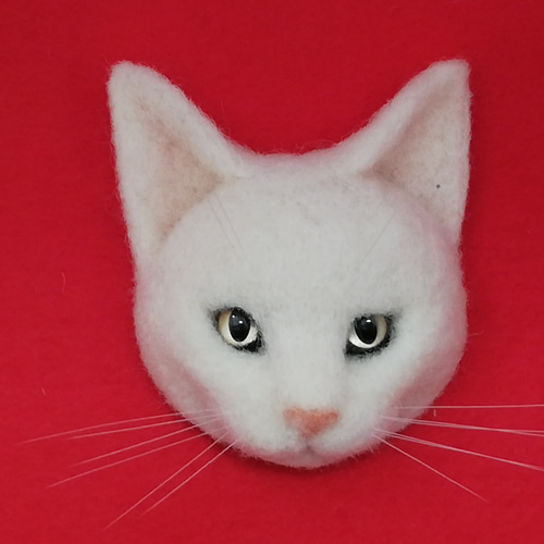 猫 羊毛フェルト猫 白猫 リアル猫 羊毛フェルト pon pon 通販
