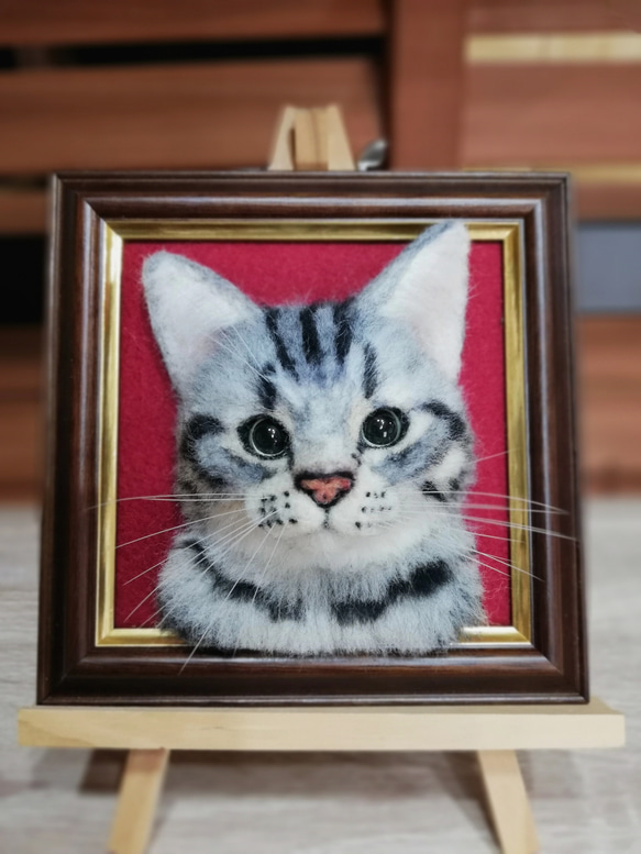 羊毛フェルト猫フレーム 愛猫フレーム猫 オーダー受付 羊毛フェルト 羊毛フェルト猫 額縁