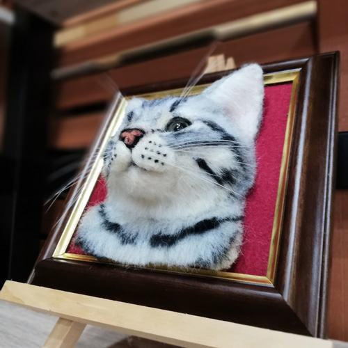 はなさま専用 羊毛フェルト 額飾り 「リアルで可愛いネコちゃん」 羊毛フェルト オーダー 額飾り「リアルで可愛いワンちゃんネコ