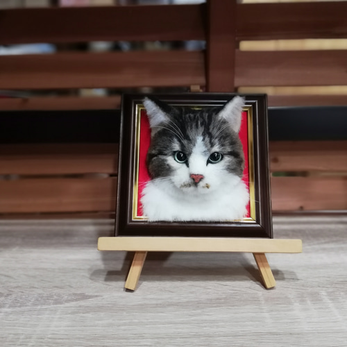 【税込】 キジ白のフレーム猫 羊毛フェルト 猫 リアル ぬいぐるみ 愛猫 羊毛フェルト
