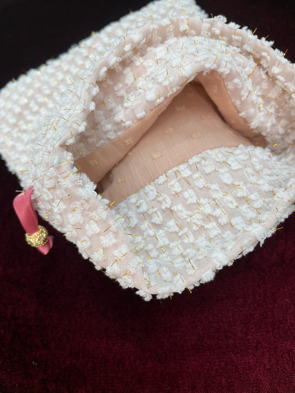 小物束口袋-金系白點-蓮藕粉 第3張的照片