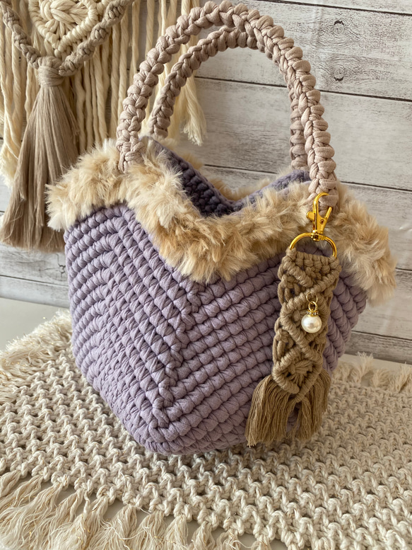 ファー付きグラニースクエアボトムトート♡ズパゲッティ グラニー  