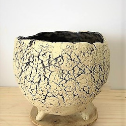 ーHIBIKI Sサイズーオリジナルハンドメイド手びねり陶器植木鉢、三つ足
