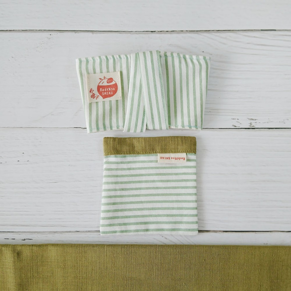 縞模様の手 - 緑の草の緑のカップセット+コースター 1枚目の画像