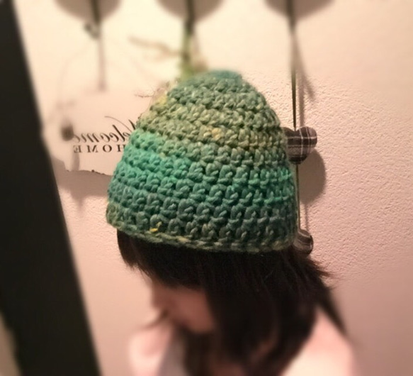 免費送貨♪流行的尖尖的帽子秋冬針織的帽子綠色成人深綠色成人 第2張的照片