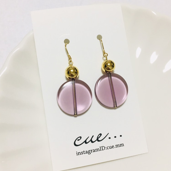 《amethyst x gold》ドイツ製アクリルコインのピアス/イヤリング 2枚目の画像