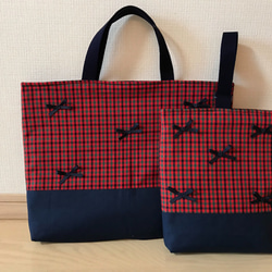 ファミリア チェック リボン レッスンバッグ 上靴入れ 2点セット 入園