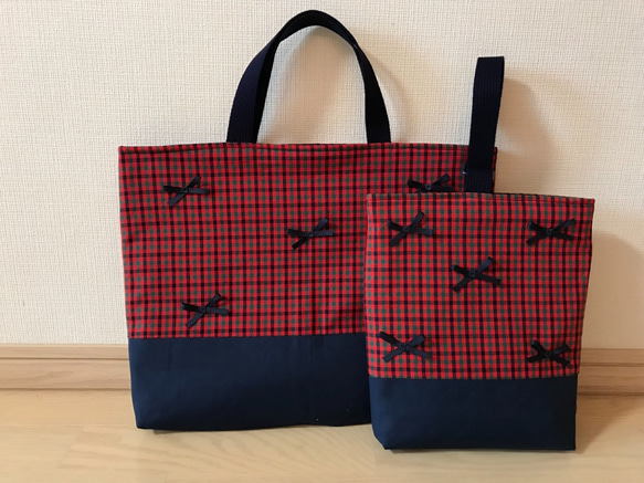 人気商品 ファミリア チェック リボン レッスンバッグ 上靴入れ 2点 手提げ・レッスンバッグ・入園グッズ