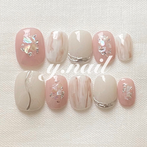 人気デザイン ニュアンスネイル ネイルチップ ハンドメイド 大人気☆】𝚜𝚑𝚎𝚕𝚕 𝚋𝚕𝚞𝚎🐚 ﾈｲﾙﾁｯﾌﾟ - nail_kiko | minne byGMO