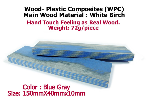 2個一組 140x40x10mm   グレーどブルー（樺） 木材 プラスチック複合材 本物の木と同じ ナイフハンドル用 第3張的照片