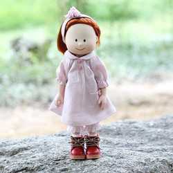 マドレーヌちゃん用着せ替え☆オフピンクリネン/スモックワンピース