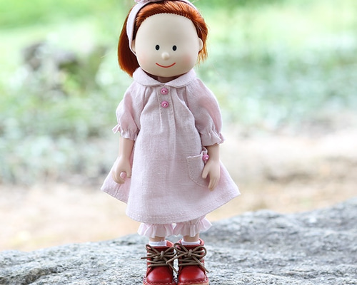 マドレーヌちゃん用着せ替え☆オフピンクリネン/スモックワンピース