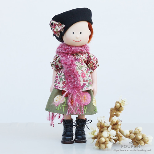 マドレーヌちゃん用着せ替え☆花柄/スモック＋アップリケスカート