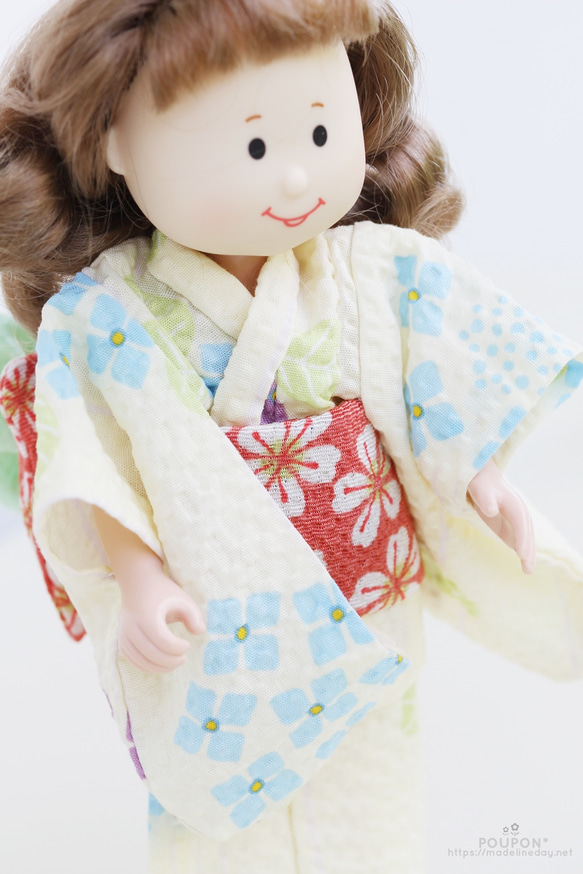 和服為瑪德琳娃娃[日式浴袍]繡球花/橙色花紋帶 第2張的照片