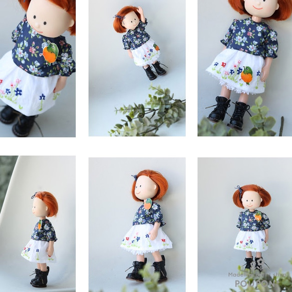 マドレーヌちゃん８インチドール服❤️ブルー小花/ブラウス＋刺繍スカート 3枚目の画像