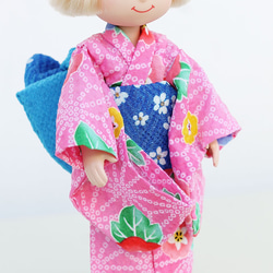 和服Madeleine Chan娃娃[Yukata]粉色早晨面部圖案/藍色奶油腰帶 第2張的照片