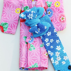 和服Madeleine Chan娃娃[Yukata]粉色早晨面部圖案/藍色奶油腰帶 第7張的照片