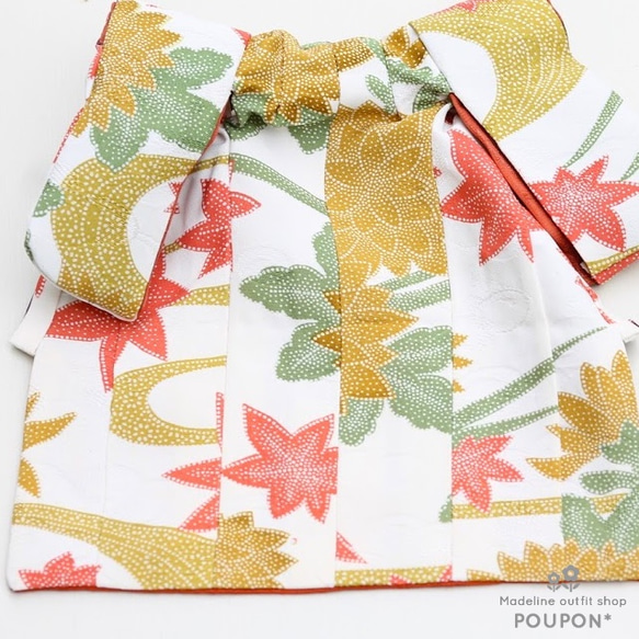マドレーヌちゃんドール着物❤️正絹平絹浅黄紅葉/晴れ着＋灰梅金襴帯 6枚目の画像