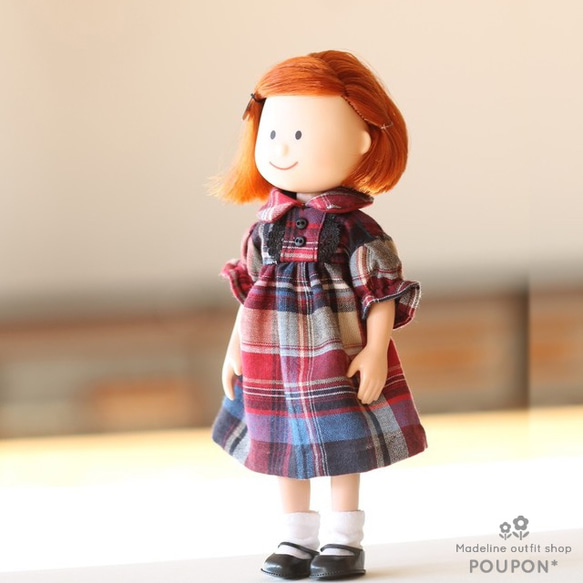 マドレーヌちゃんドール服❤️マドラスチェックパフスリーブワンピ