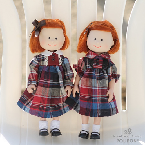 マドレーヌちゃんドール服❤️マドラスチェックパフスリーブワンピ