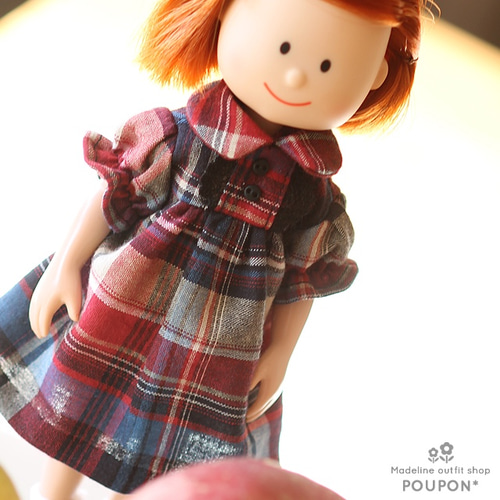 マドレーヌちゃんドール服❤️マドラスチェックパフスリーブワンピ