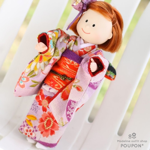 マドレーヌちゃんドール服❤️晴れ着/紫花柄/赤黒金襴帯 その他人形