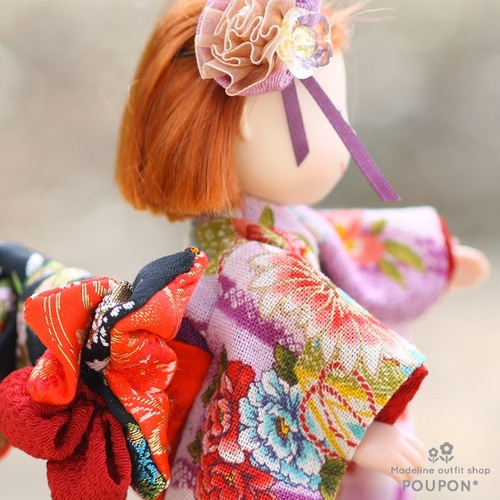 マドレーヌちゃんドール服❤️晴れ着/紫花柄/赤黒金襴帯 その他人形