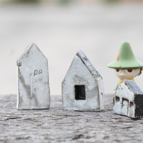 多色陶器製小さな家の置物 陶器の小さな家☆ミニチュアハウス_#018 その他置物 POUPON