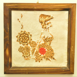 版画　刺繍イラスト　女の子　絵画　額縁 ドレスの刺繍額縁 女の子のアートフレーム 刺繍の壁掛け 夜に