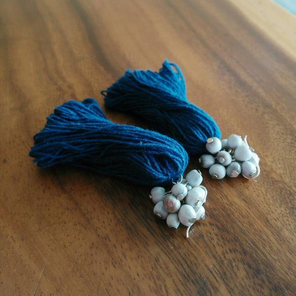耳環│泰國植物染棉線和juzdama-靛藍 / 耳環 / 清邁克倫族 第5張的照片