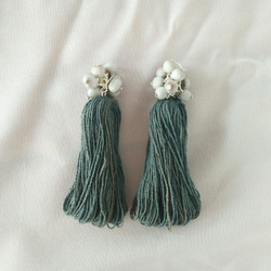 耳環│泰國植物染色棉線和juzdama-靛藍灰/耳環或耳環 第1張的照片