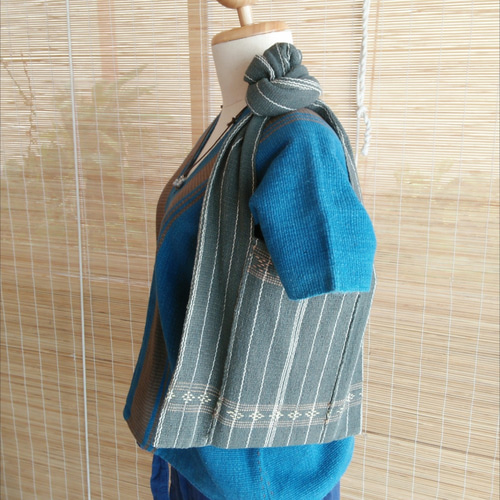 カレン族の手織り&藍染めバッグM/ 藍グレー 草木染め インディゴ