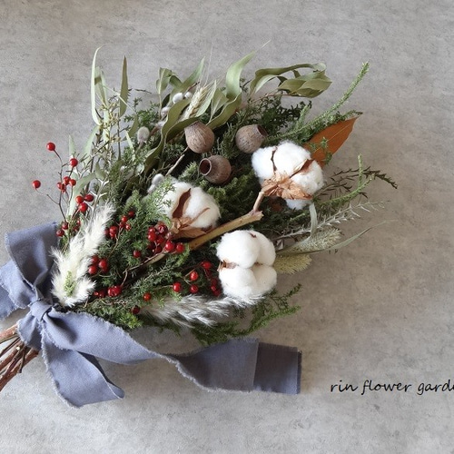 特大 46x30cm ユーカリの実＆ノイバラの実 赤い実 クリスマス スワッグ
