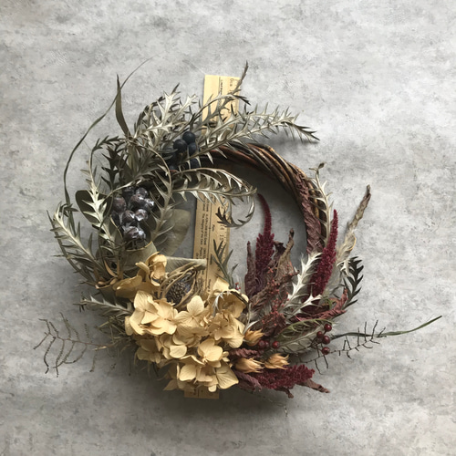 シック アンティーク リース 紫陽花 アマランサス ユーカリ  