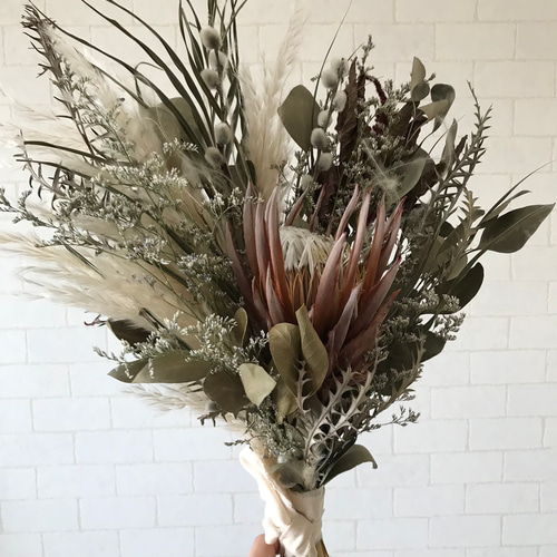 特大 50x40cm ネイティブフラワー キングプロテア パンパスグラス