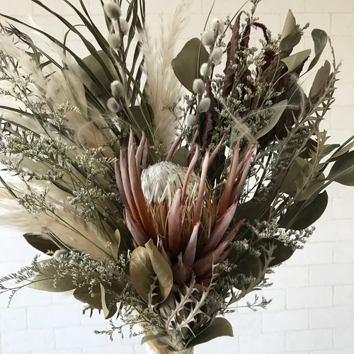 特大 50x40cm ネイティブフラワー キングプロテア パンパスグラス