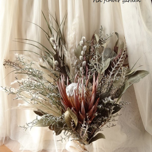 特大 50x40cm ネイティブフラワー キングプロテア パンパスグラス