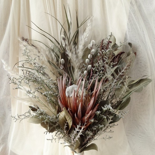 特大 50x40cm ネイティブフラワー キングプロテア パンパスグラス