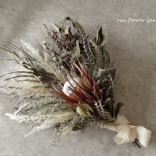 プロテアとパンパスグラスのアンティークスワッグ＊ 57㌢ ネイティブ