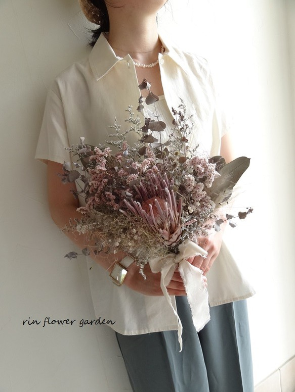 ブーケ　スモークツリー　プロテア　パンパスグラス　ウェディングブーケ　前撮り ブーケスモークツリープロテアパンパスグラスウェディングブーケ