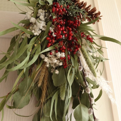 特大 57x33cm クリスマス スワッグ ユーカリ ポポラス ノイバラ